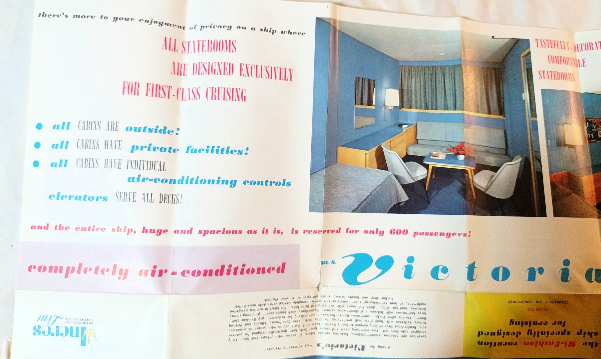 Incres Lines ms Victoria Deck Plans Cruise Brochure 1961 - TulipStuff