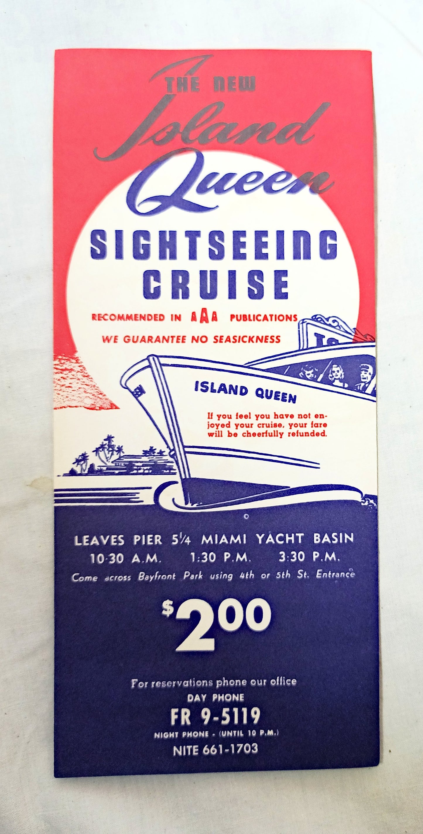 Island Queen Sightseeing Tour Boat Biscayne Bay Miami Early 1960's - TulipStuff
