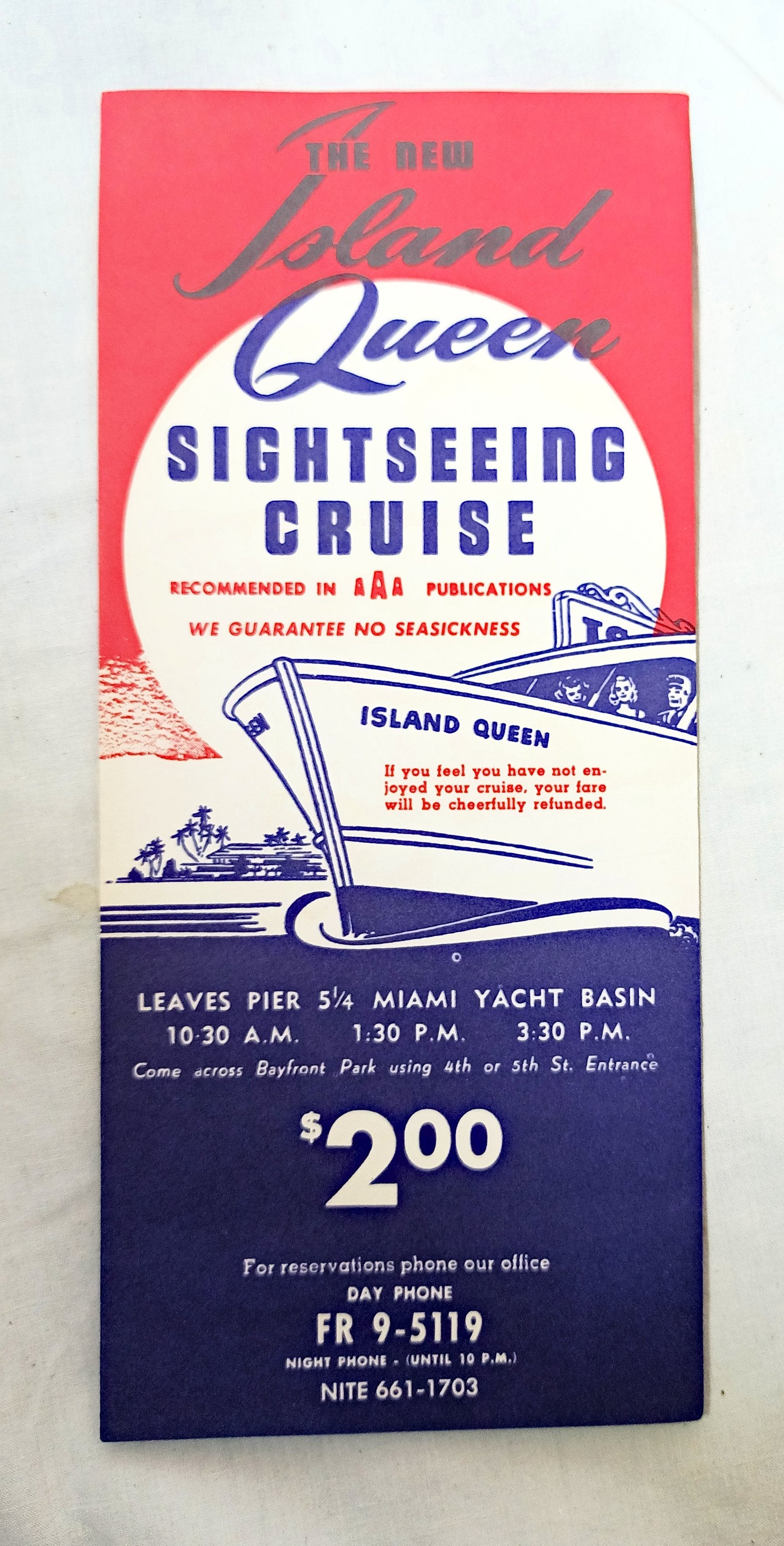 Island Queen Sightseeing Tour Boat Biscayne Bay Miami Early 1960's - TulipStuff