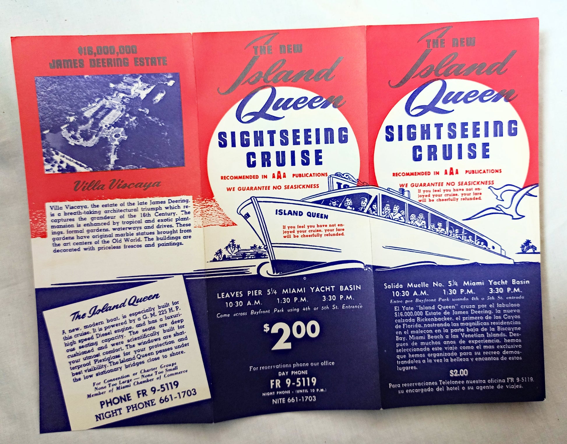 Island Queen Sightseeing Tour Boat Biscayne Bay Miami Early 1960's - TulipStuff