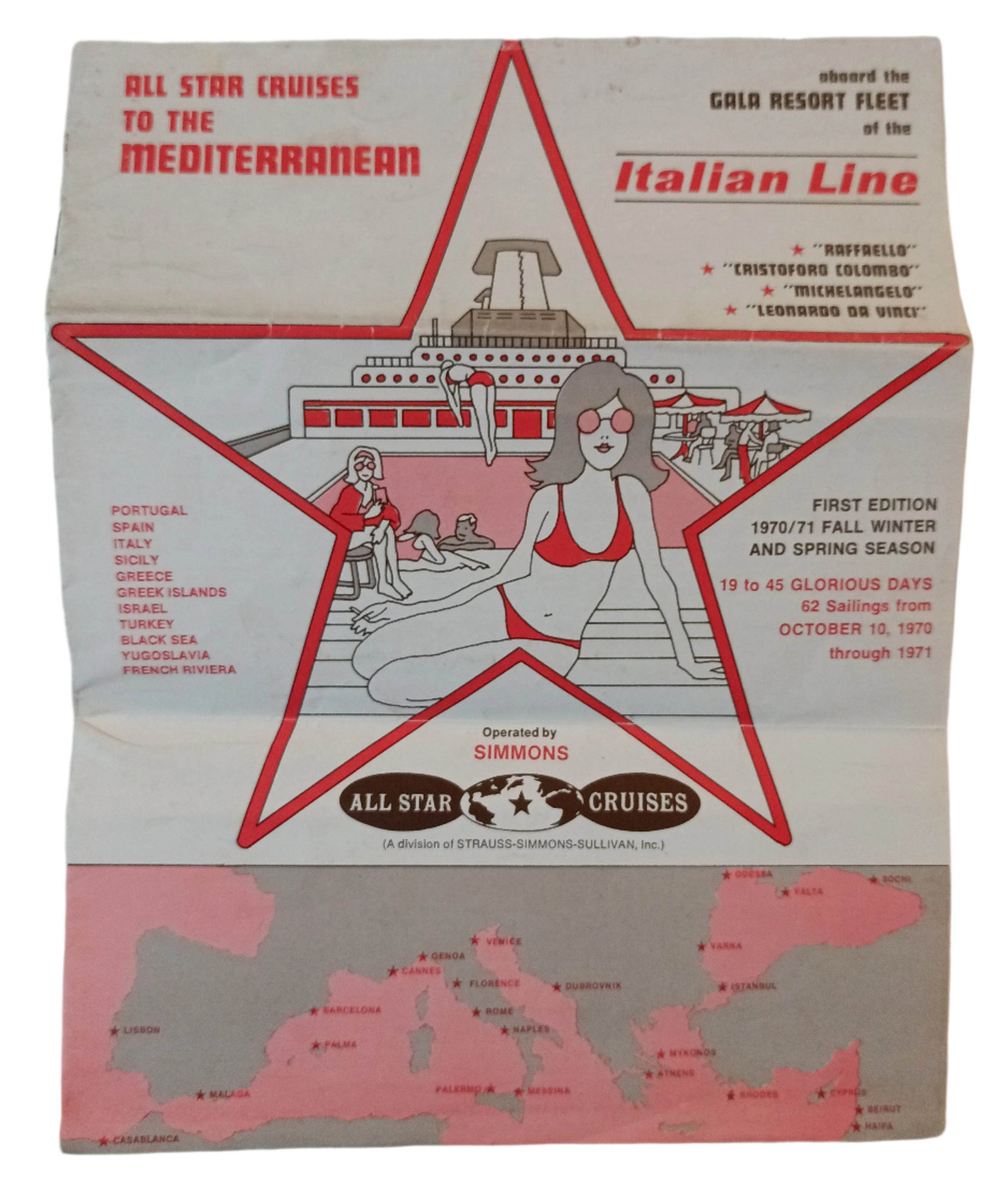 Italian Line 1970-71 All Star Cruises To The Mediterranean Brochure - TulipStuff