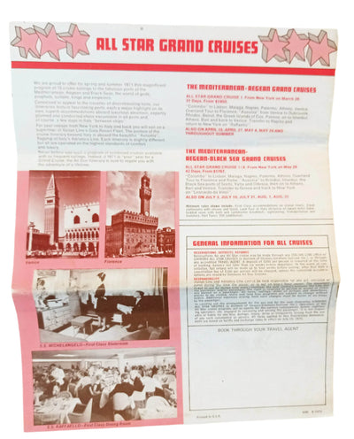 Italian Line 1970-71 All Star Cruises To The Mediterranean Brochure - TulipStuff