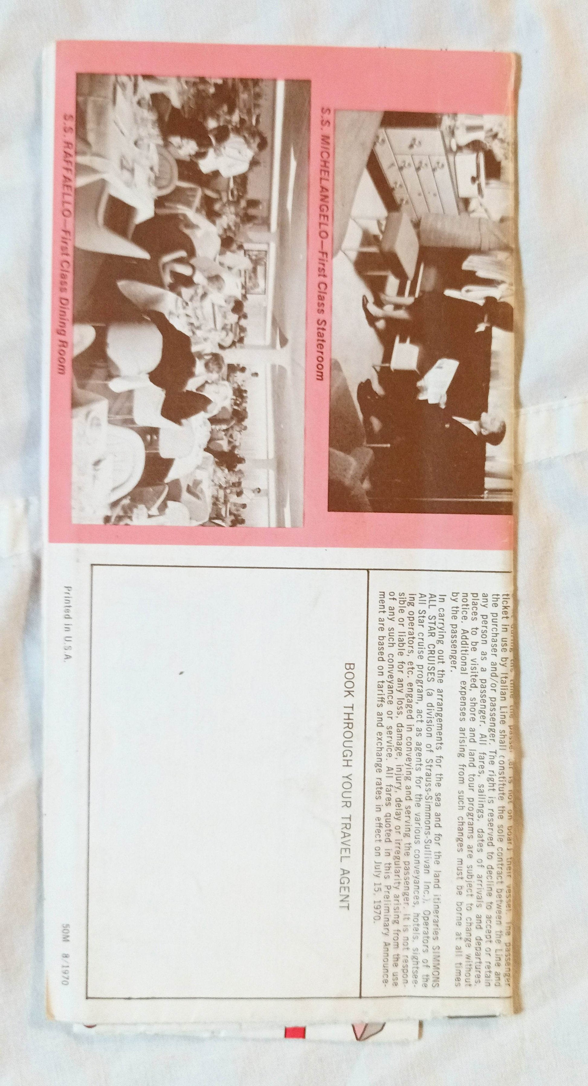 Italian Line 1970-71 All Star Cruises To The Mediterranean Brochure - TulipStuff