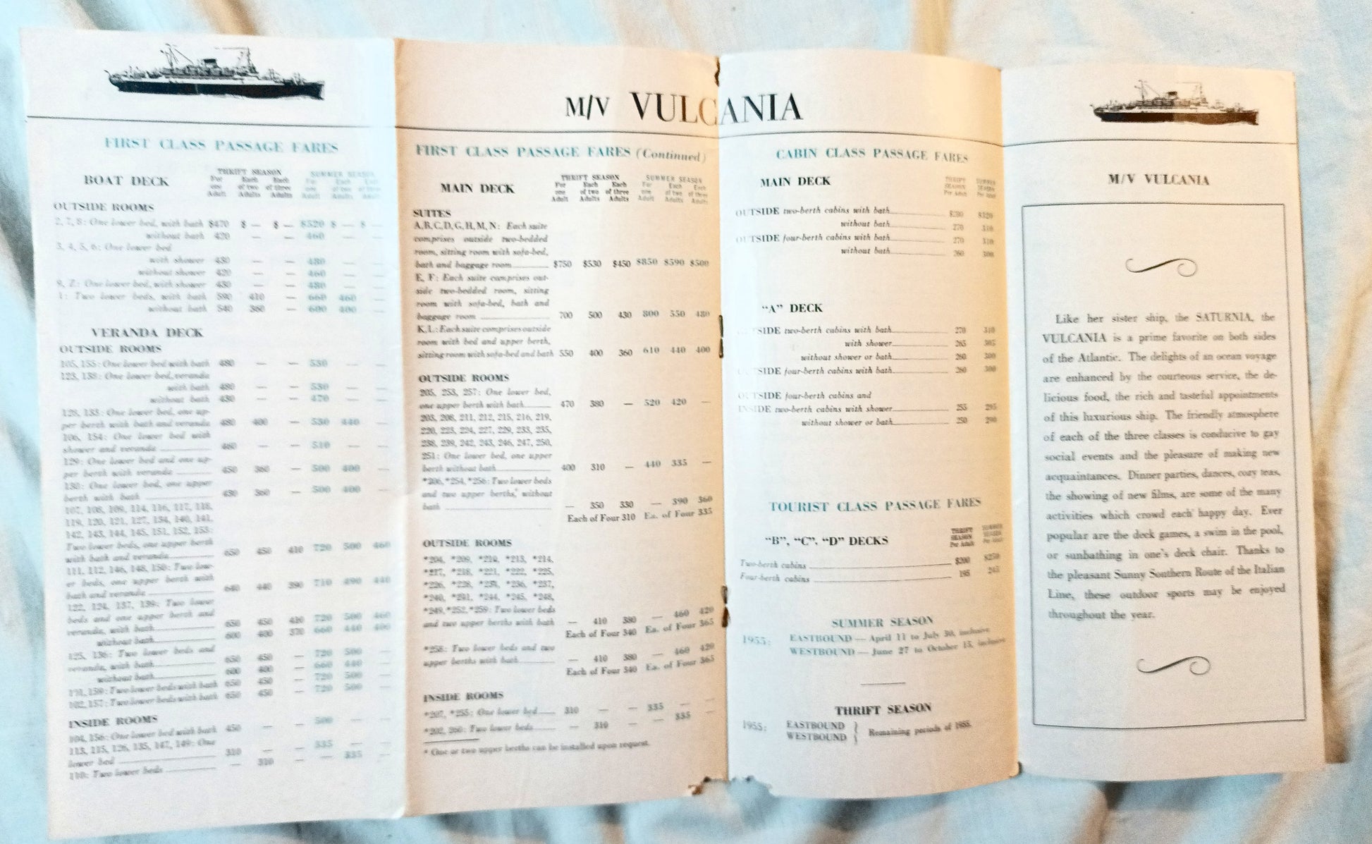 Italian Line 1955 Mediterranean Europe Brochure Andrea Doria Vulcania - TulipStuff