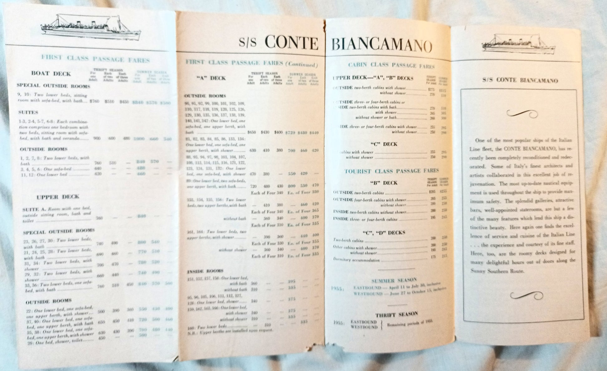 Italian Line 1955 Mediterranean Europe Brochure Andrea Doria Vulcania - TulipStuff