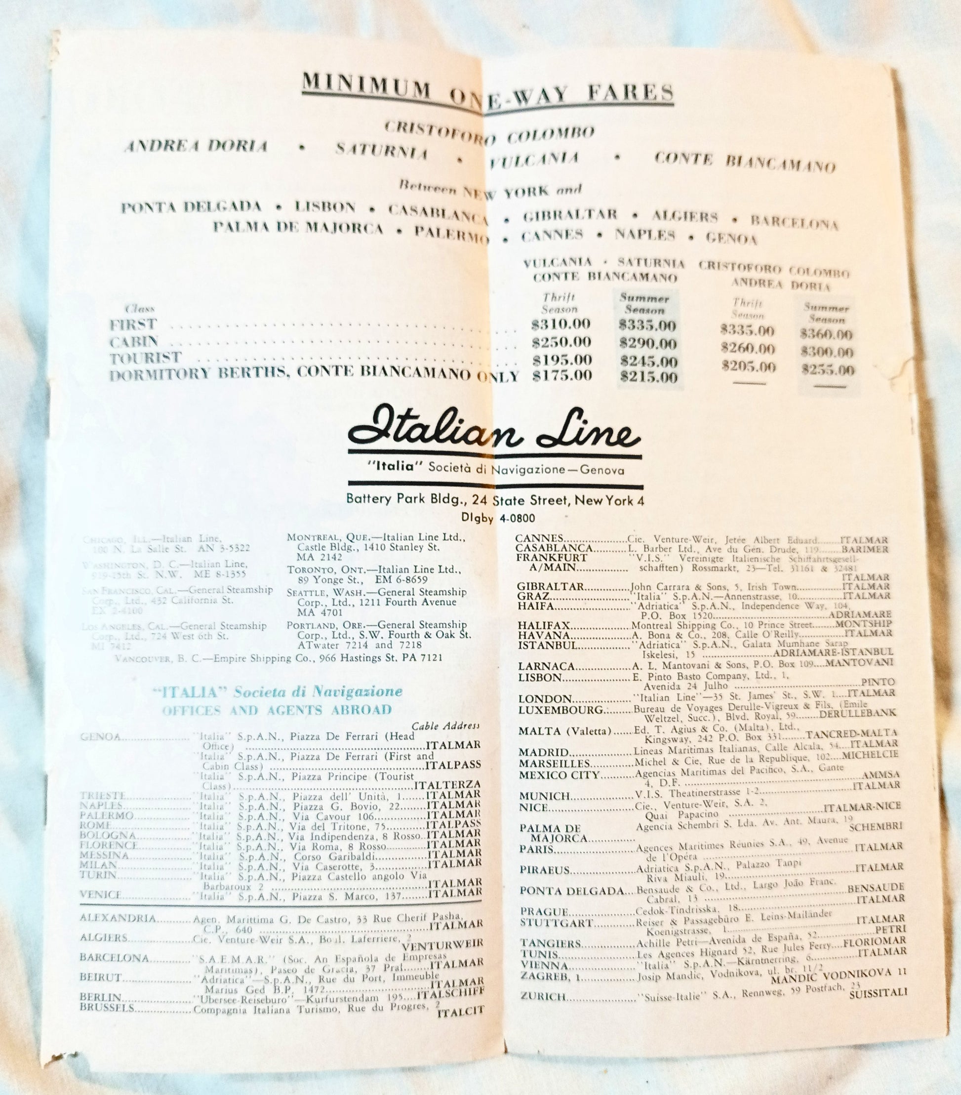 Italian Line 1955 Mediterranean Europe Brochure Andrea Doria Vulcania - TulipStuff