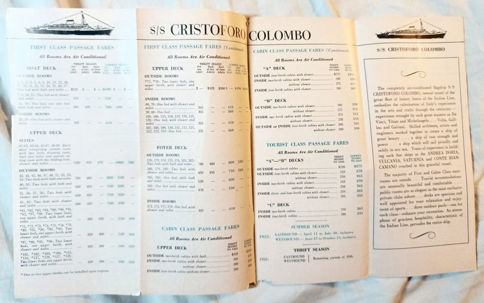 Italian Line 1955 Mediterranean Europe Brochure Andrea Doria Vulcania - TulipStuff