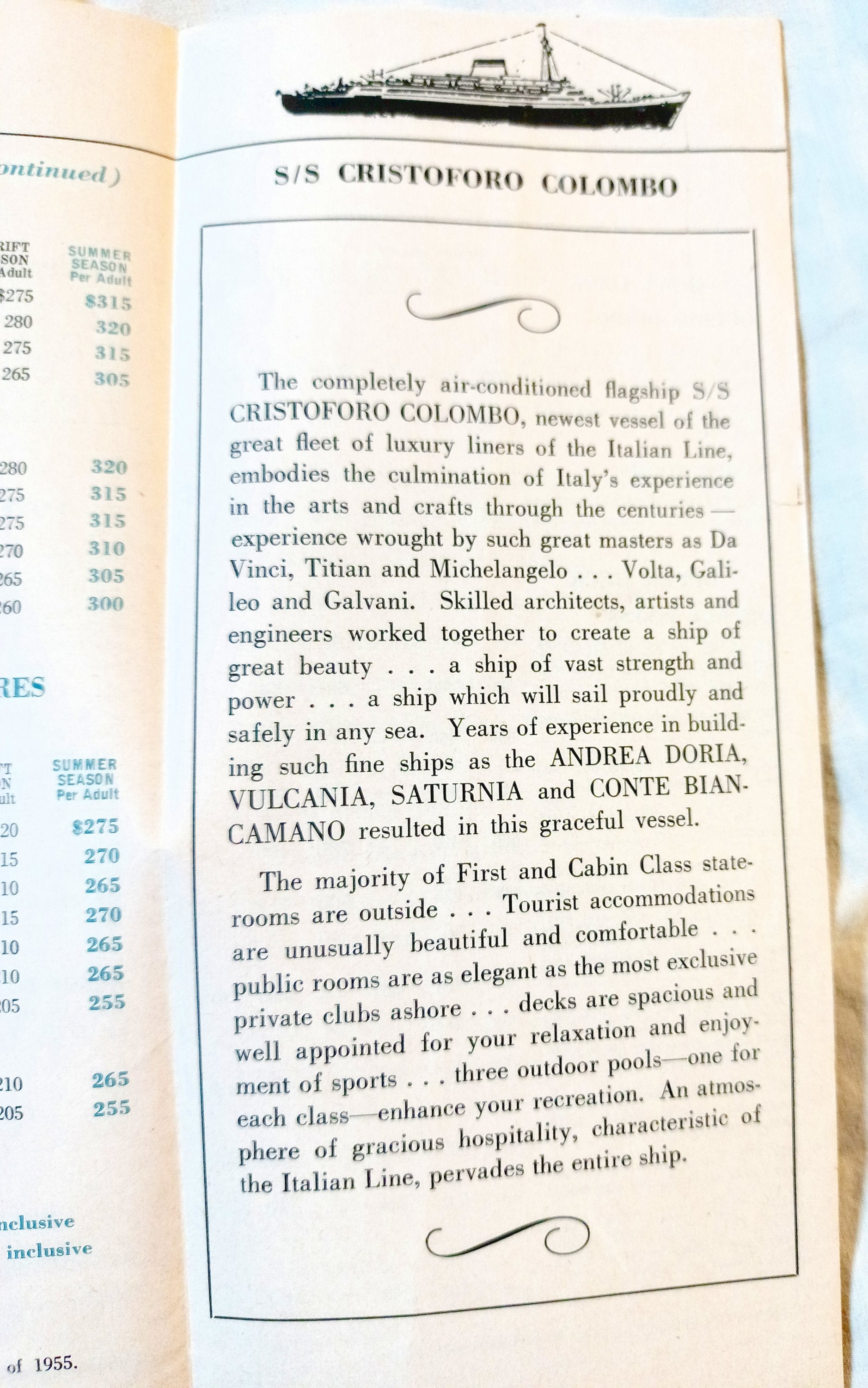 Italian Line 1955 Mediterranean Europe Brochure Andrea Doria Vulcania - TulipStuff