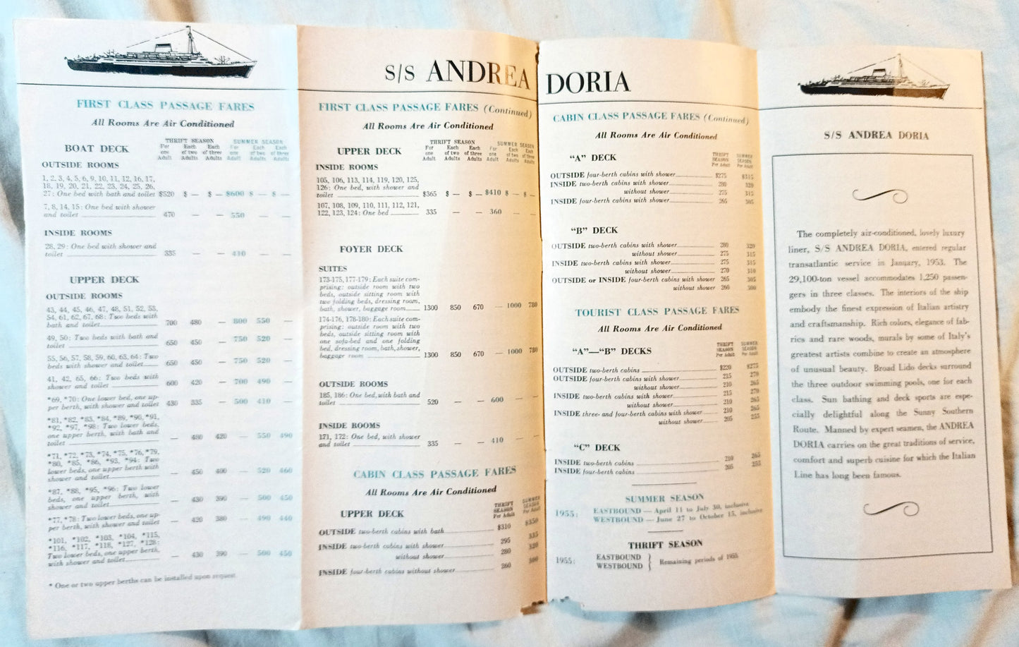 Italian Line 1955 Mediterranean Europe Brochure Andrea Doria Vulcania - TulipStuff