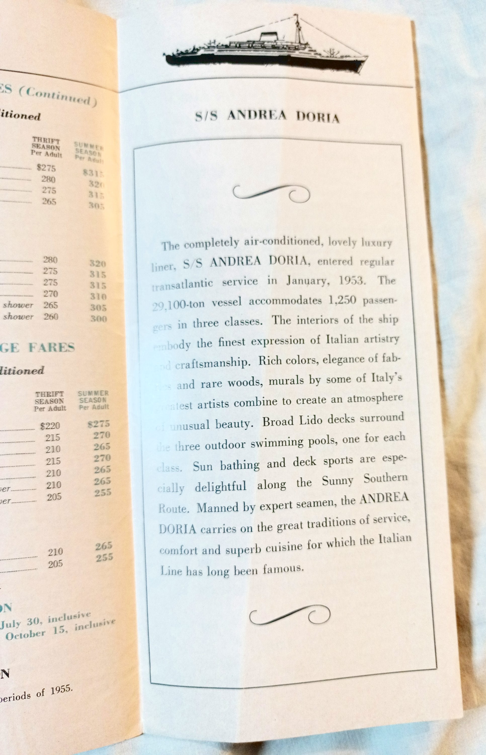 Italian Line 1955 Mediterranean Europe Brochure Andrea Doria Vulcania - TulipStuff