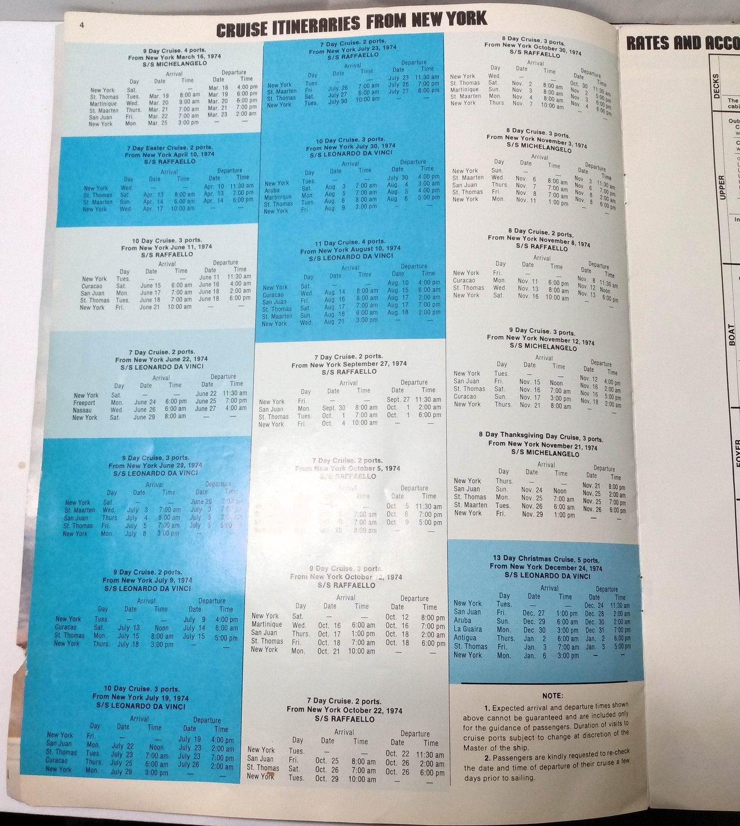 Italian Line 1974 Caribbean Cruises Brochure Michelangelo Raffaello - TulipStuff