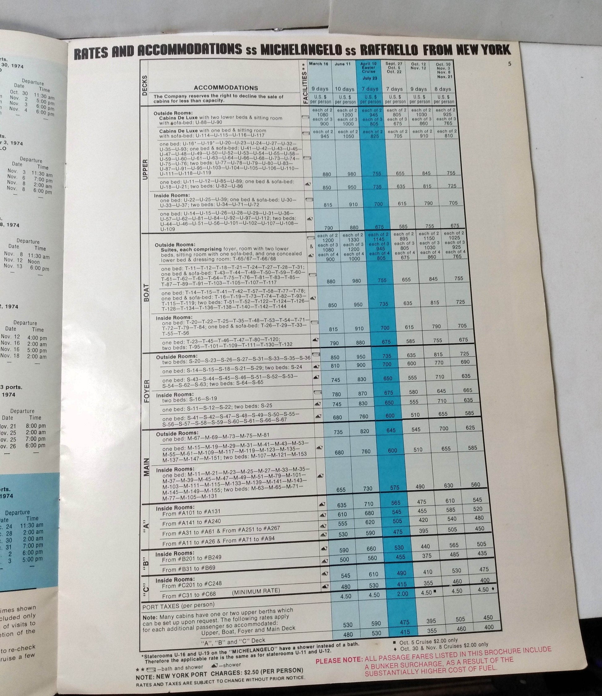 Italian Line 1974 Caribbean Cruises Brochure Michelangelo Raffaello - TulipStuff