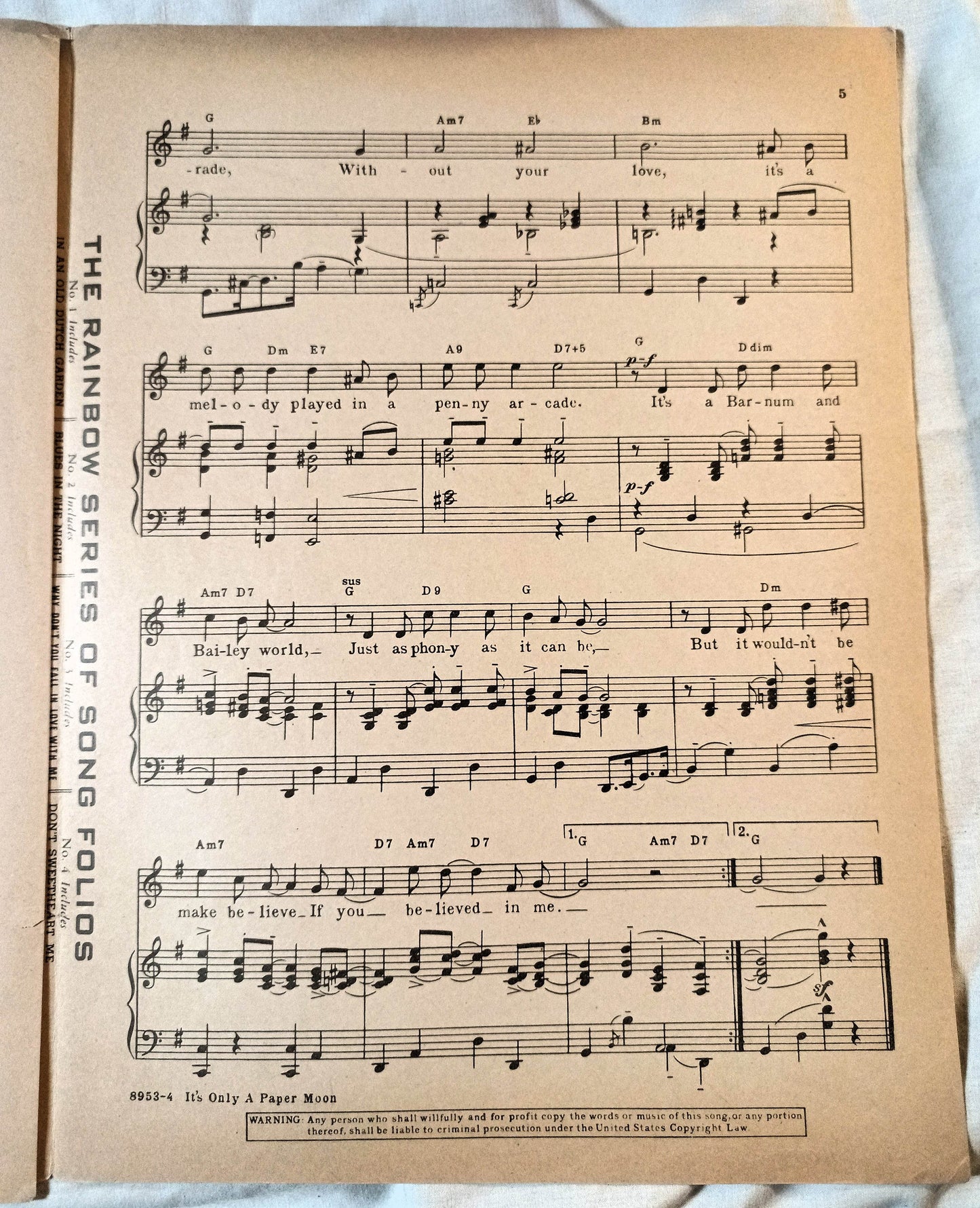 It's Only A Paper Moon Too Young To Know Joan Leslie Sheet Music 1933 - TulipStuff