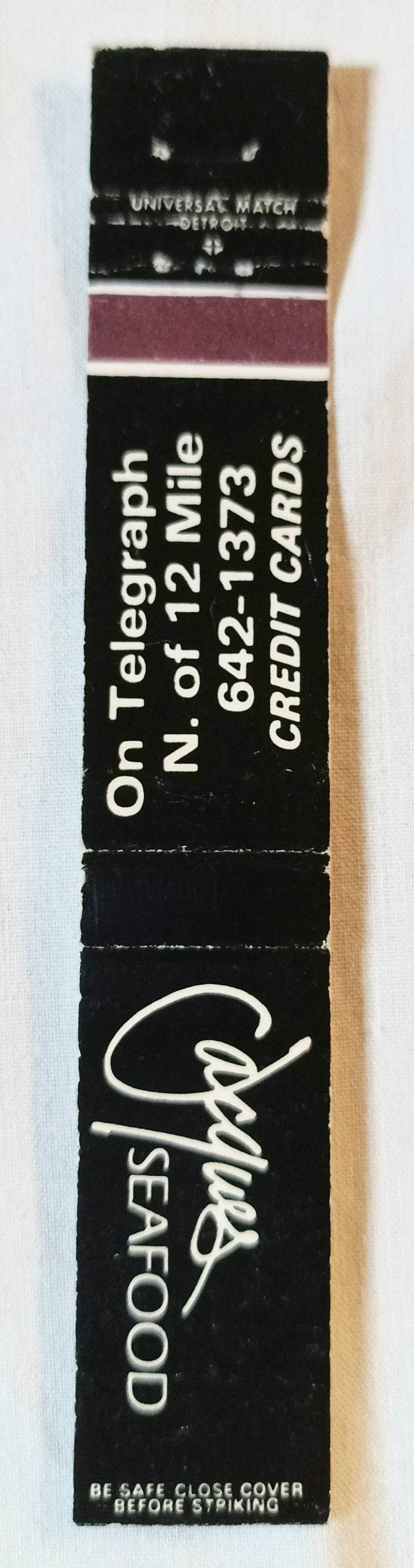 Jacques Seafood Telegraph Rd Bingham Farms Matchbook Cover 1980's - TulipStuff