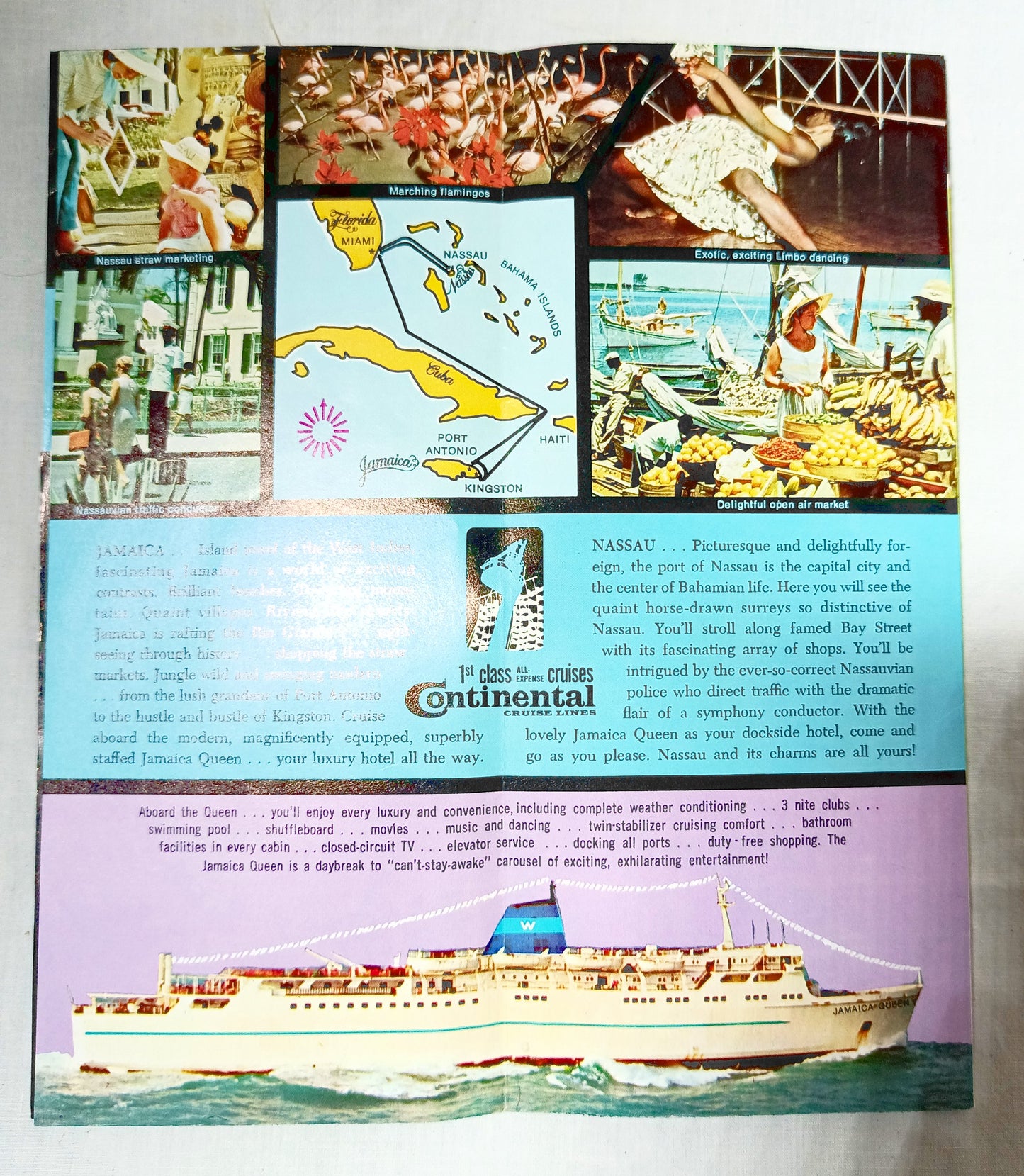 Jamaica Queen Continental Cruise Lines Nassau/Jamaica Brochure 1968 - TulipStuff