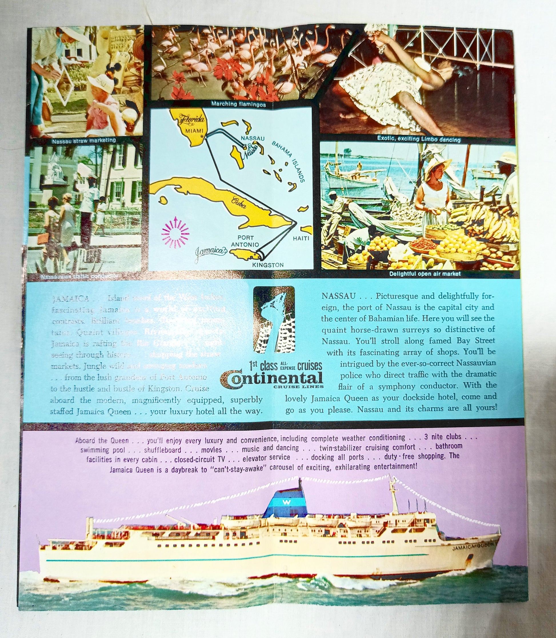 Jamaica Queen Continental Cruise Lines Nassau/Jamaica Brochure 1968 - TulipStuff