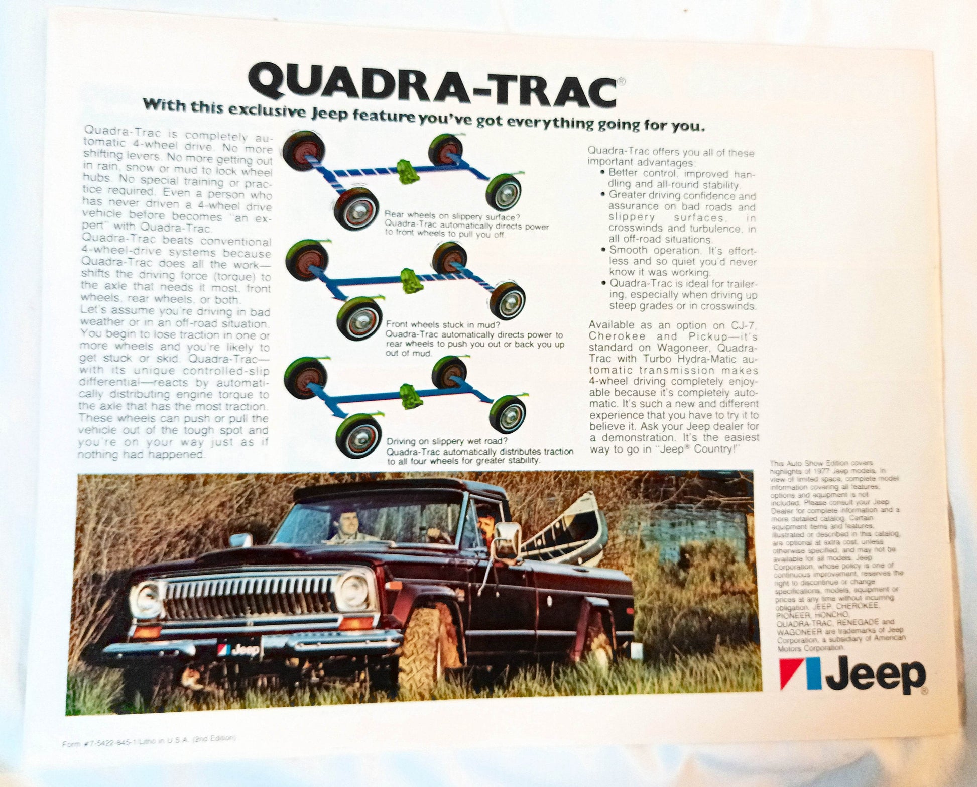 Jeep 1977 Auto Show Edition Brochure CJ-7 Pickup Cherokee Renegade - TulipStuff