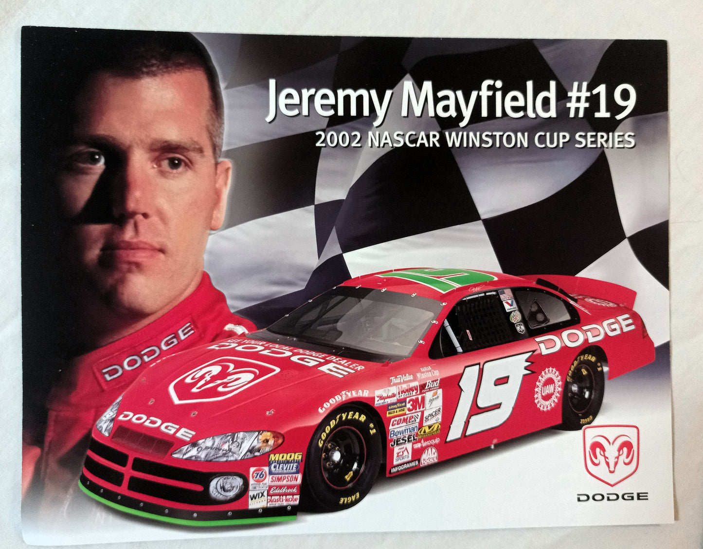 Jeremy Mayfield 2002 #18 Dodge Intrepid R/T NASCAR Photo Card 11x8.5  TulipStuff