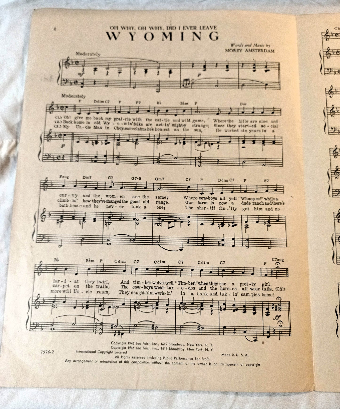 Oh Why Oh Why Did I Ever Leave Wyoming Jerry Colonna Sheet Music 1946 - TulipStuff
