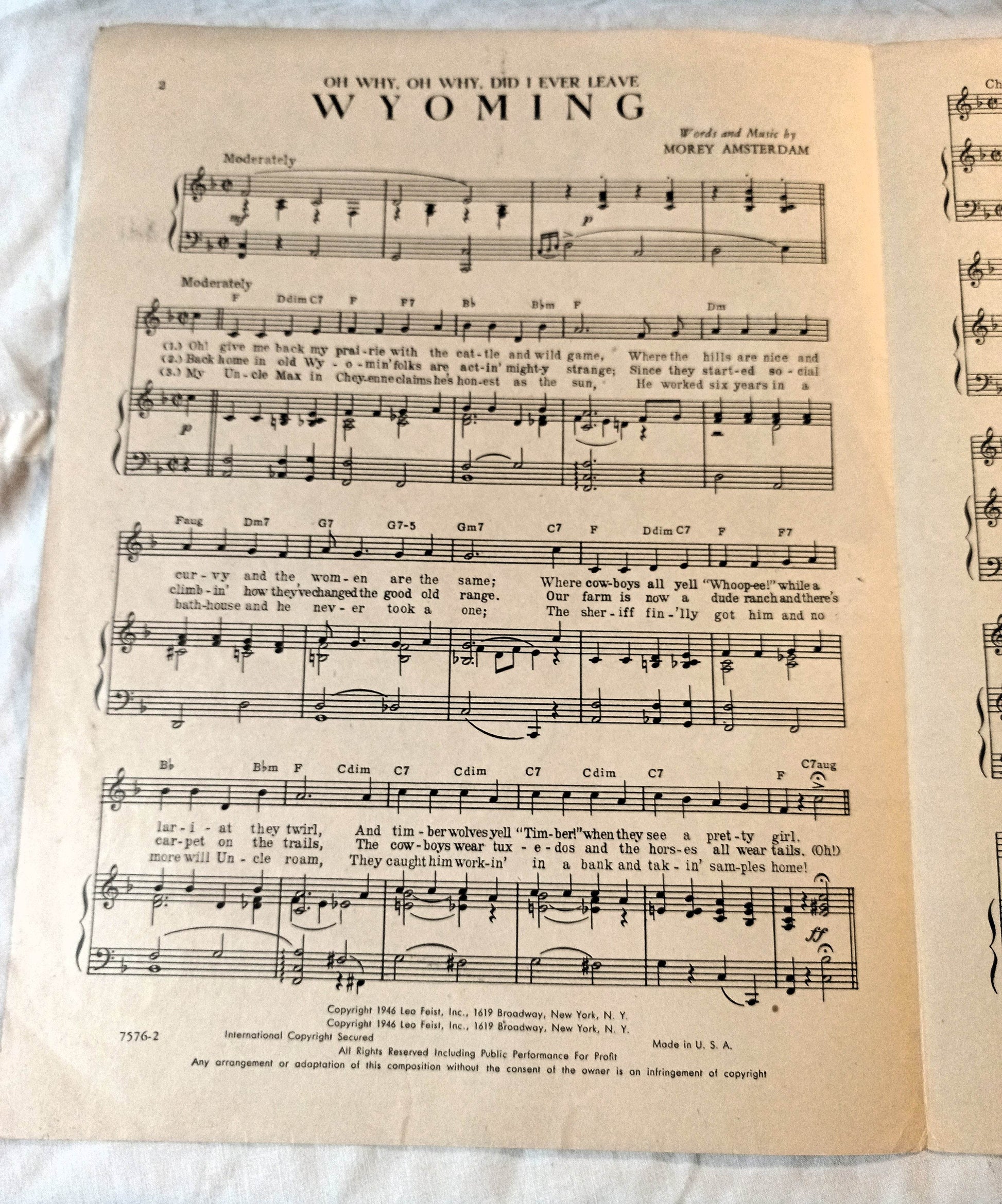 Oh Why Oh Why Did I Ever Leave Wyoming Jerry Colonna Sheet Music 1946 - TulipStuff