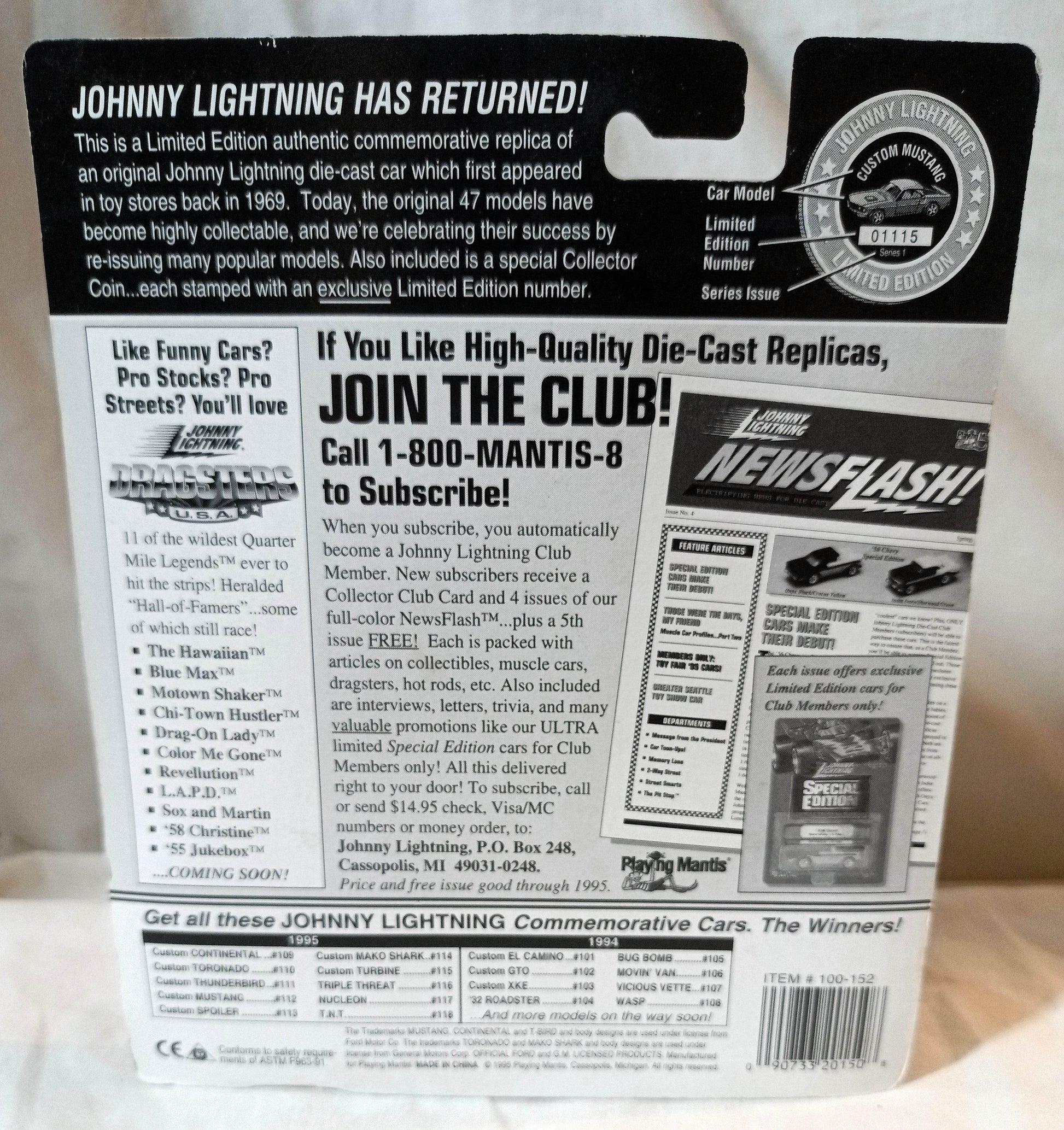 Johnny Lightning Commemorative Ltd Ed Nucleon White Lightning 1995 - TulipStuff