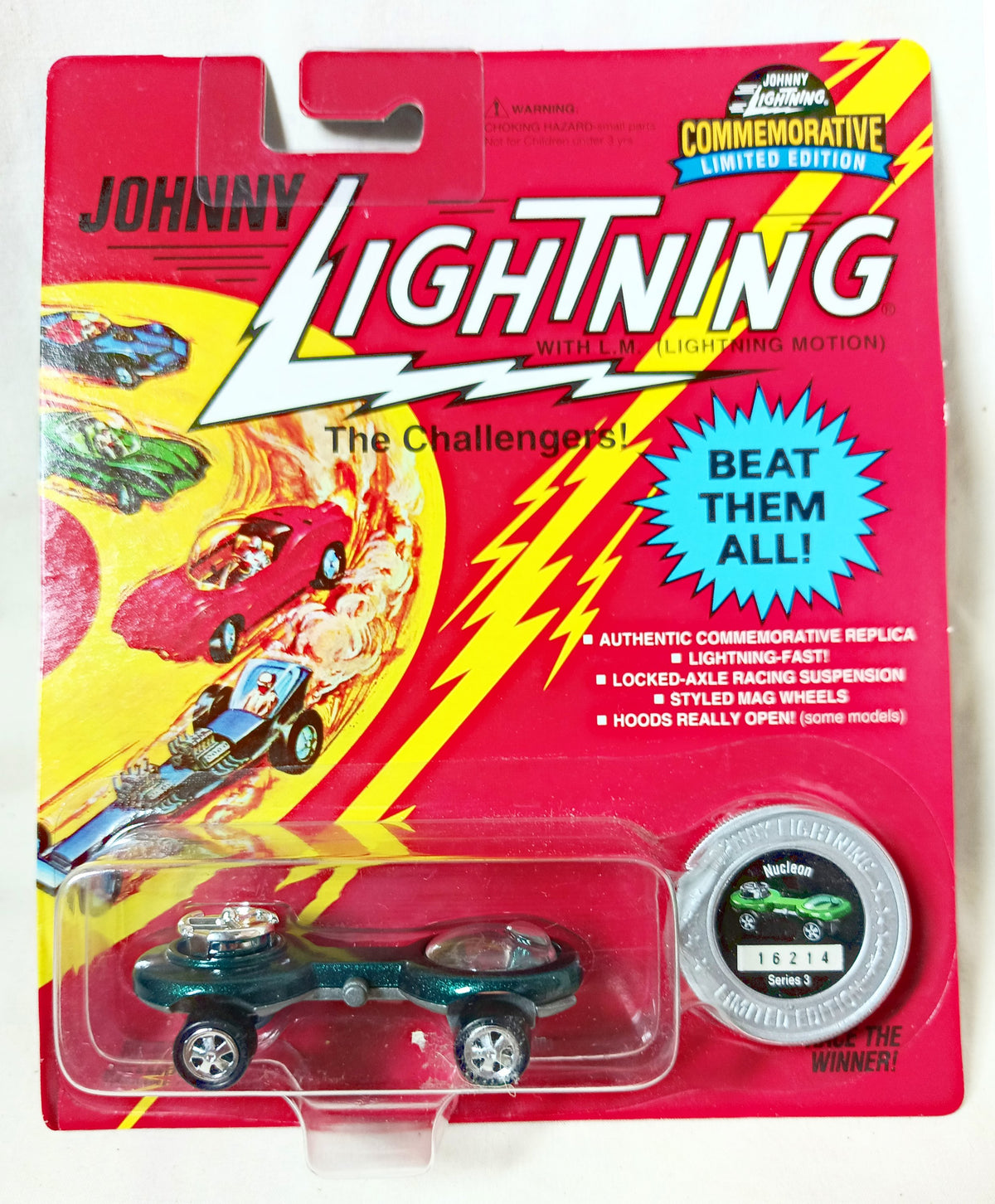 Johnny Lightning Commemorative Nucleon Spaceship Car Green 1995 - TulipStuff
