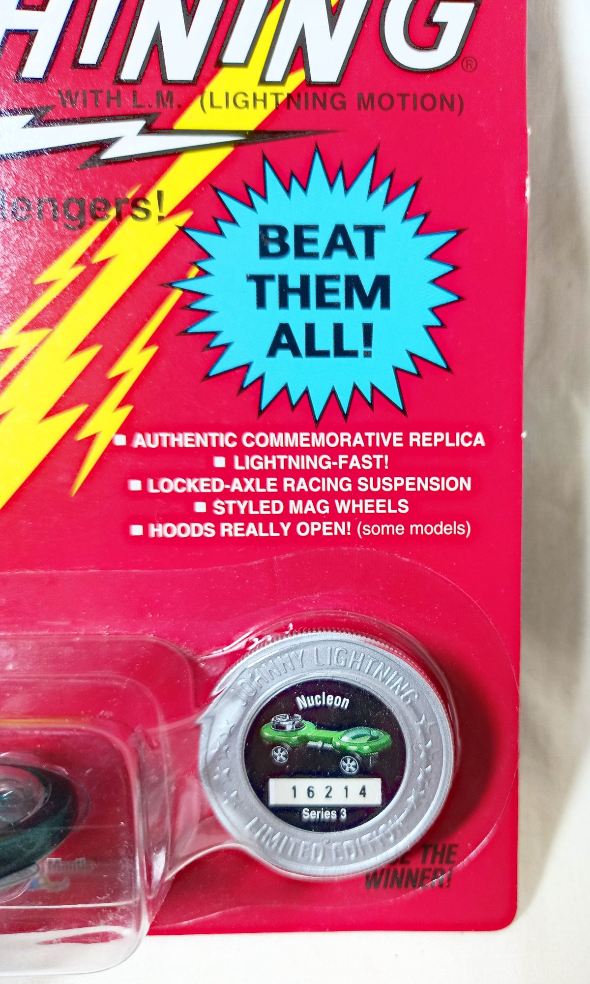 Johnny Lightning Commemorative Nucleon Spaceship Car Green 1995 - TulipStuff