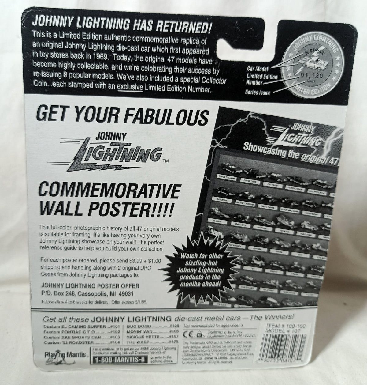 Johnny Lightning Commemorative Series H Vicious Vette Blue 1993 - TulipStuff