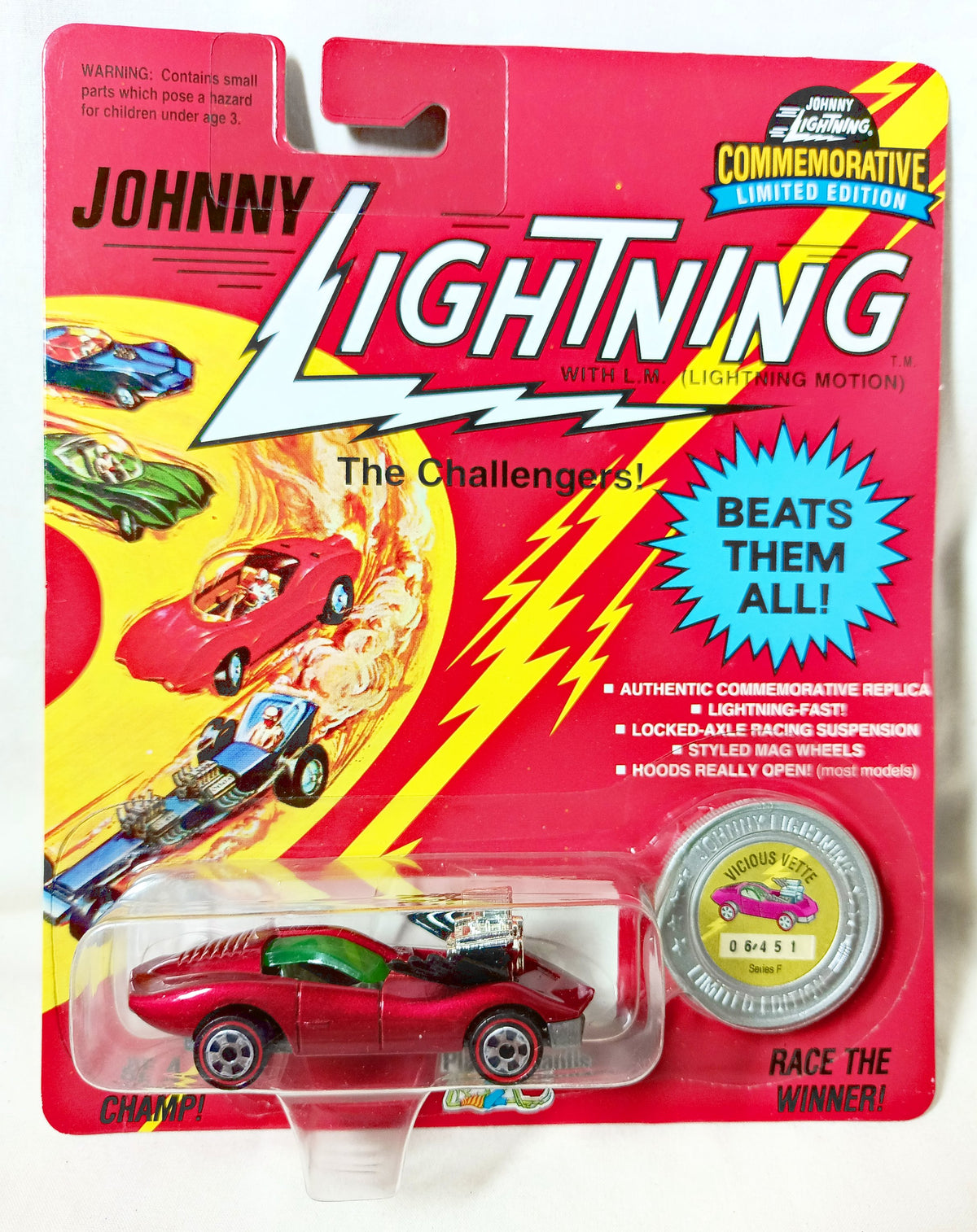 Johnny Lightning Commemorative Series F Vicious Vette Red 1993 - TulipStuff