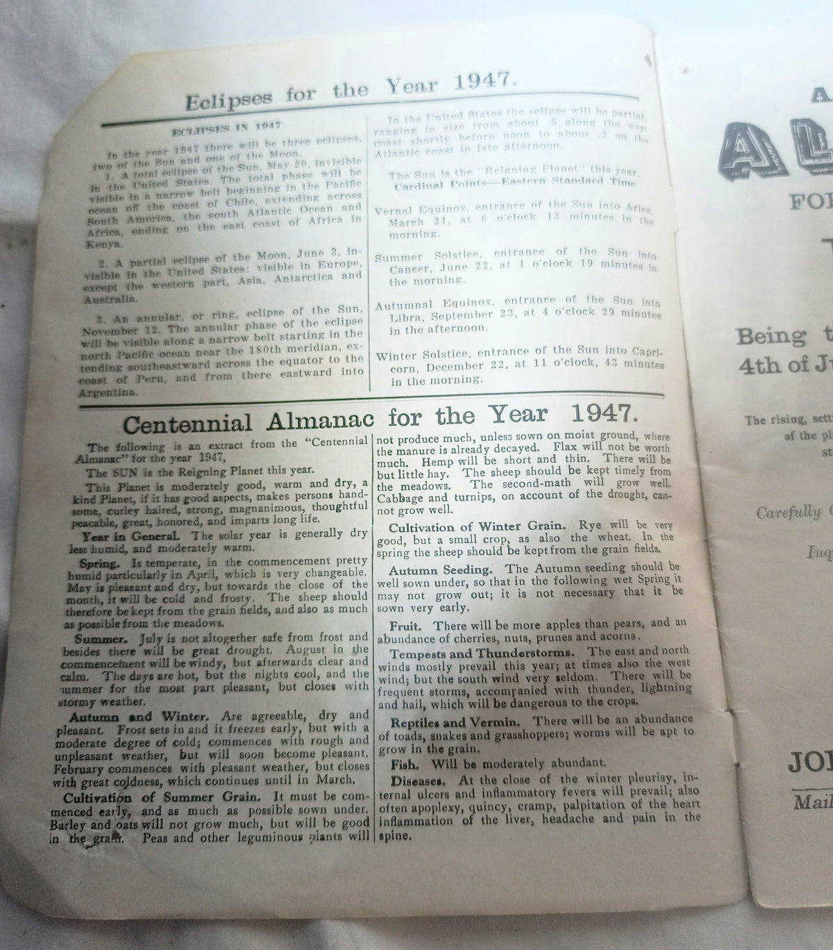 Agricultural Almanac 1947 John Baer's Sons Lancaster PA 122nd Volume - TulipStuff
