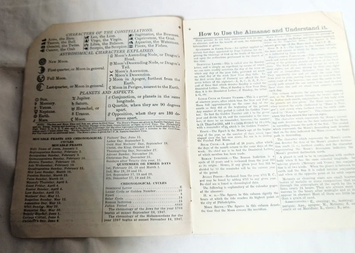 Agricultural Almanac 1947 John Baer's Sons Lancaster PA 122nd Volume - TulipStuff