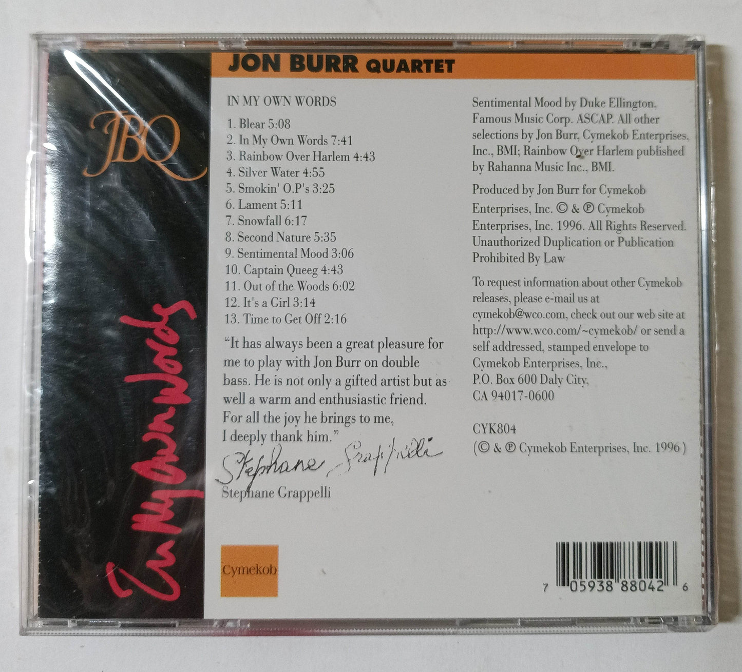 John Burr Quartet In My Own Words Jazz Album CD Cymekob 1996 - TulipStuff
