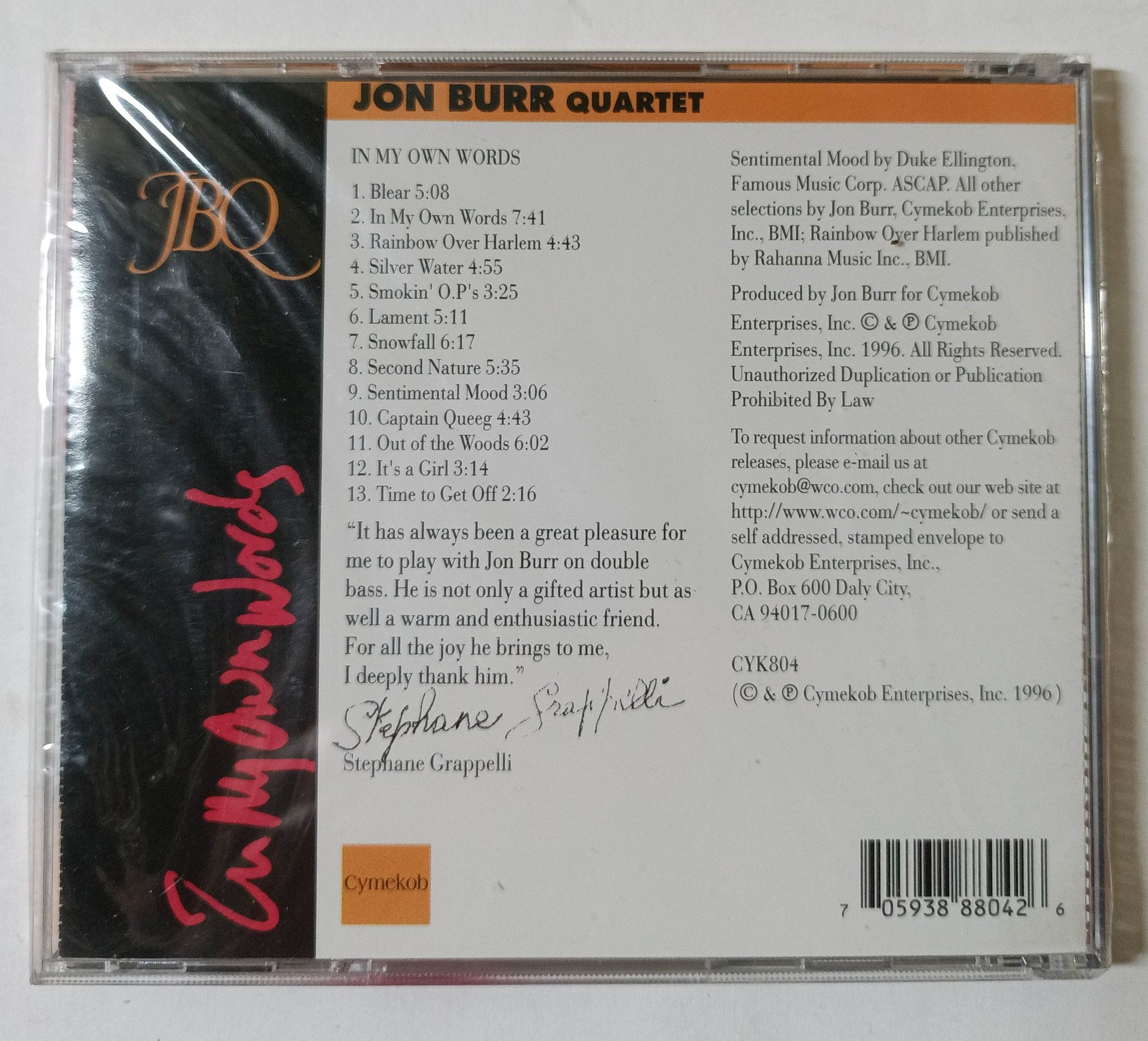 John Burr Quartet In My Own Words Jazz Album CD Cymekob 1996 - TulipStuff