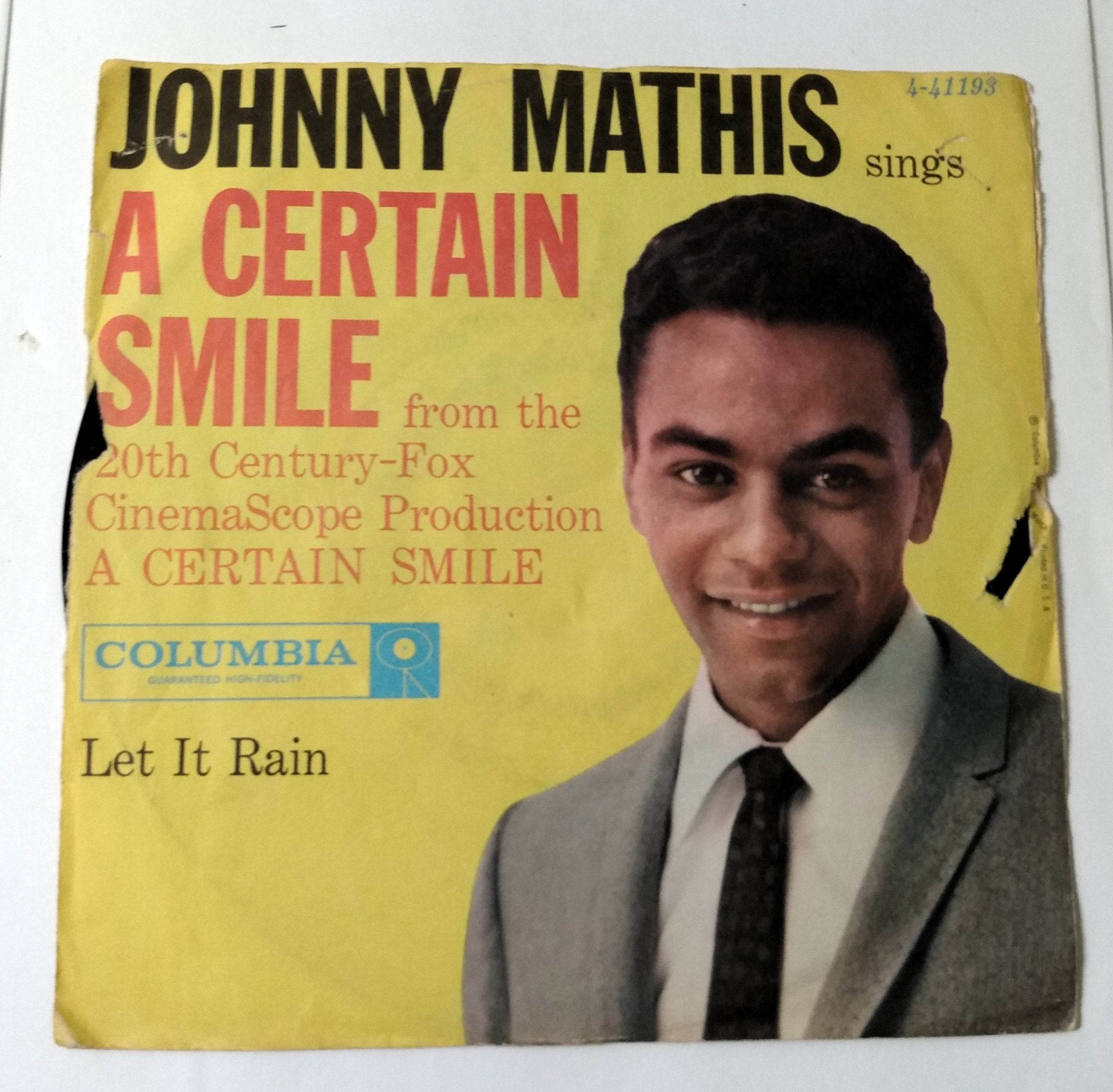 Johnny Mathis A Certain Smile b/w Let It Rain 7" Vinyl 45rpm 1958 - TulipStuff