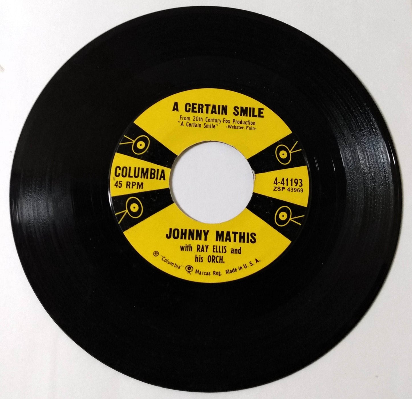 Johnny Mathis A Certain Smile b/w Let It Rain 7" Vinyl 45rpm 1958 - TulipStuff