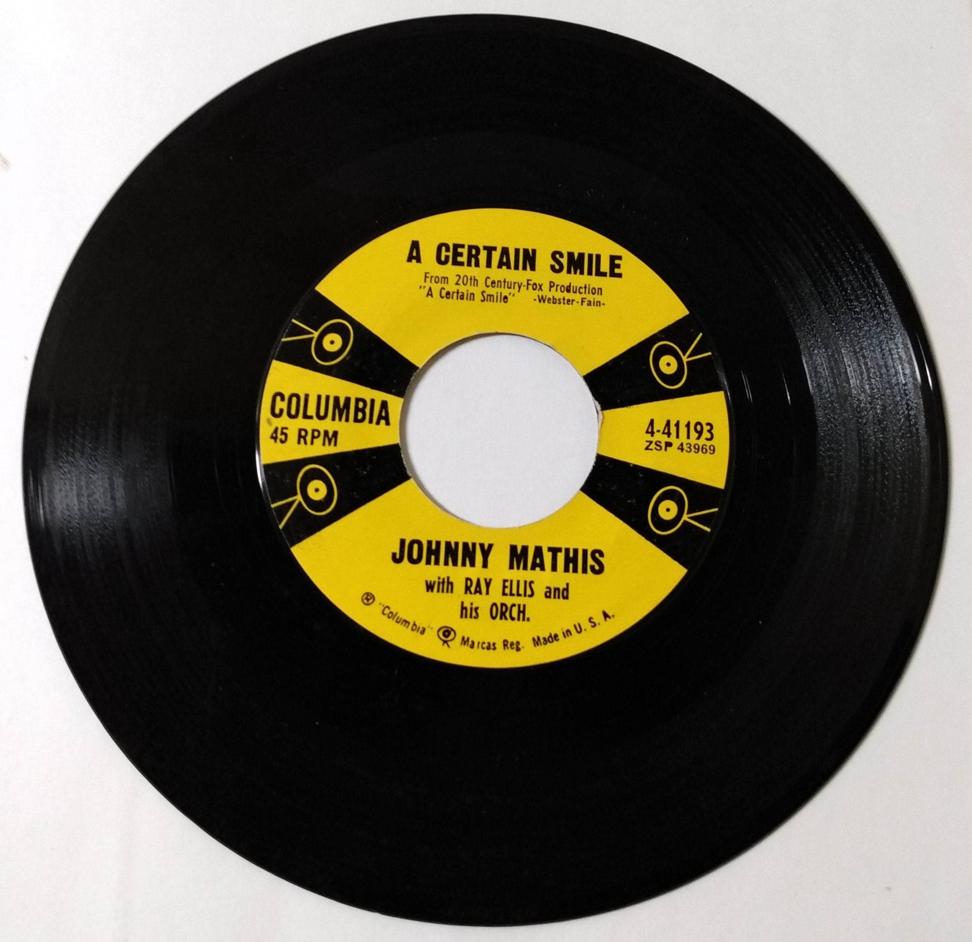 Johnny Mathis A Certain Smile b/w Let It Rain 7" Vinyl 45rpm 1958 - TulipStuff