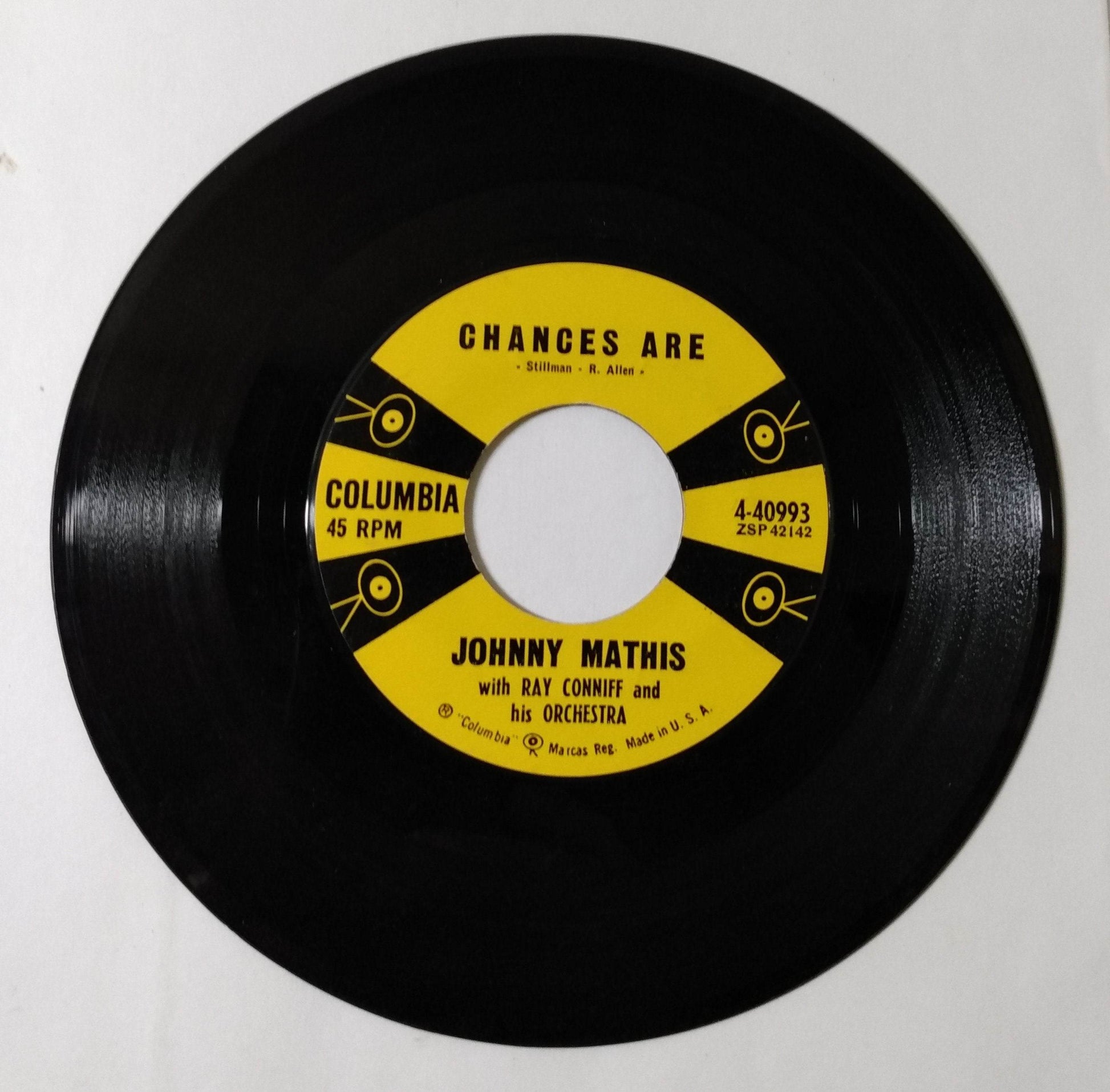 Johnny Mathis Chances Are b/w The Twelfth of Never 7" Vinyl 1957 - TulipStuff