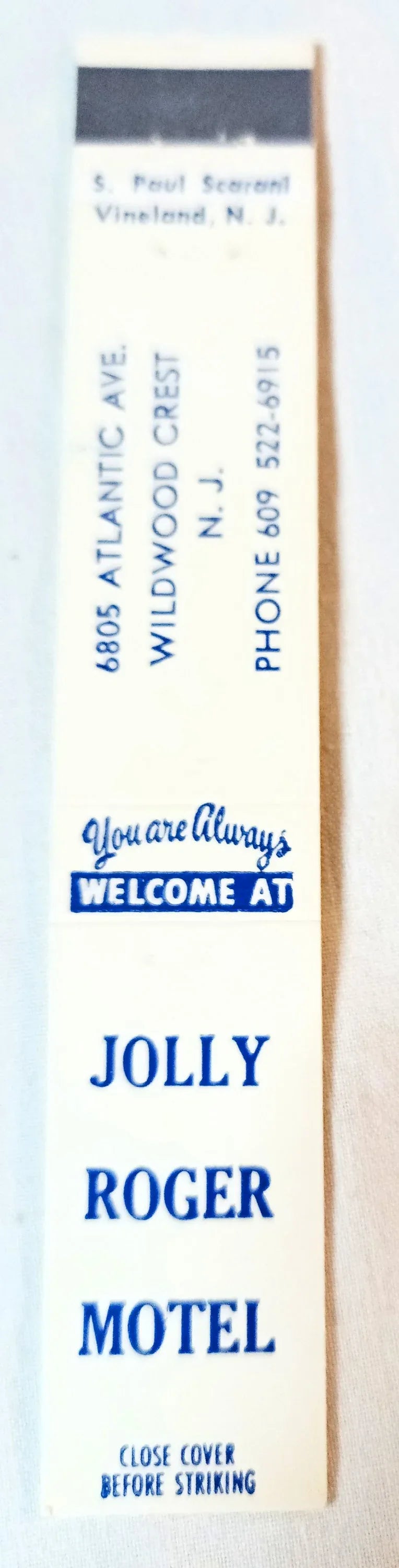 Jolly Roger Motel Wildwood Crest New Jersey Matchbook Cover 1970's - TulipStuff