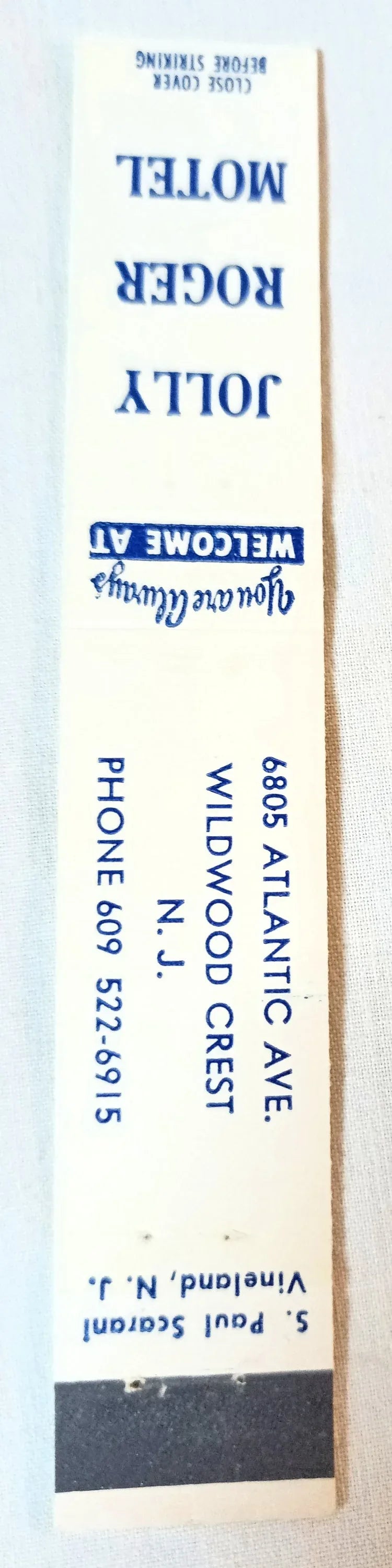 Jolly Roger Motel Wildwood Crest New Jersey Matchbook Cover 1970's - TulipStuff