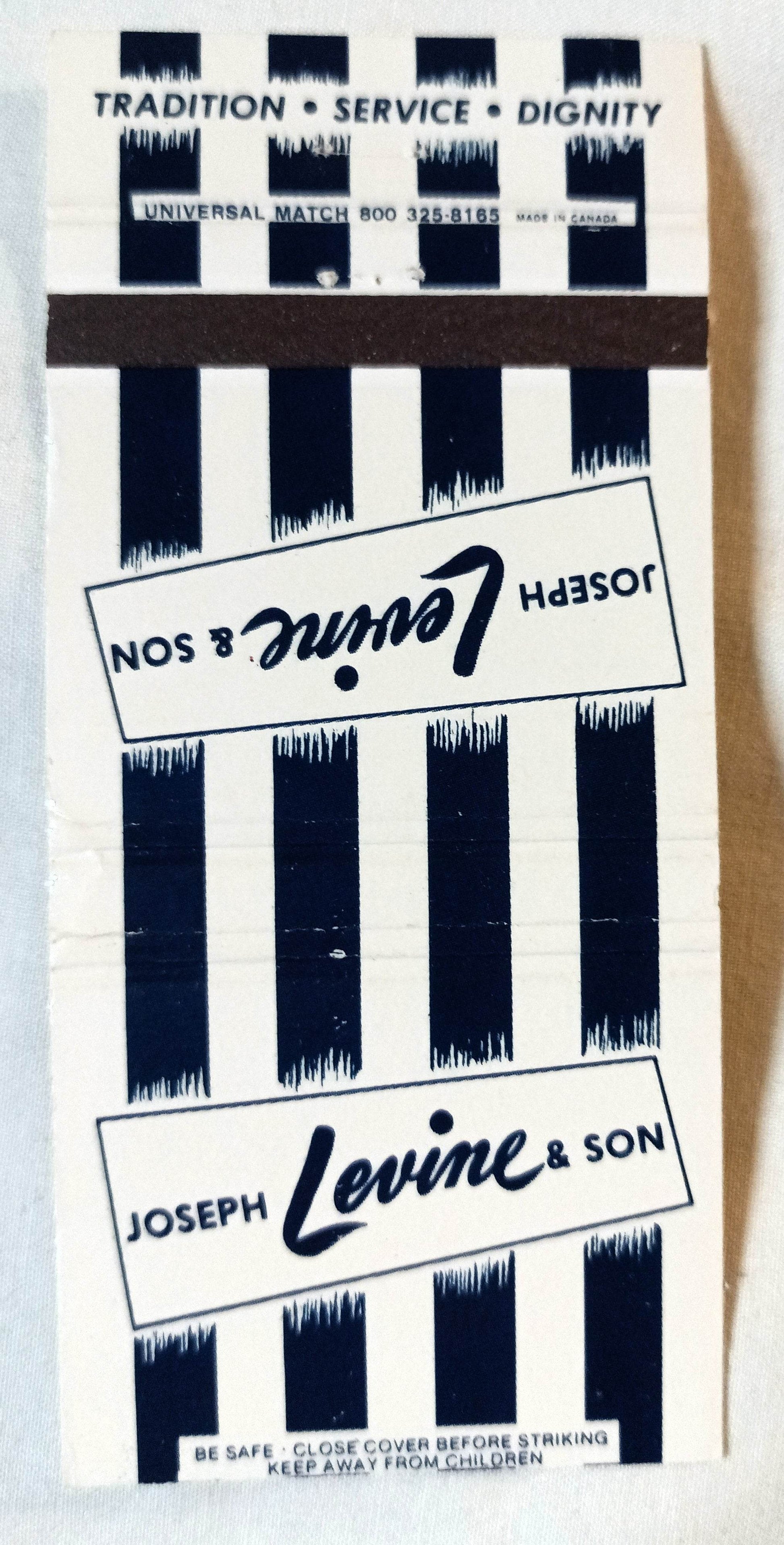 Joseph Levine & Sons Funeral Home Philadelphia Matchbook Cover 1980's - TulipStuff