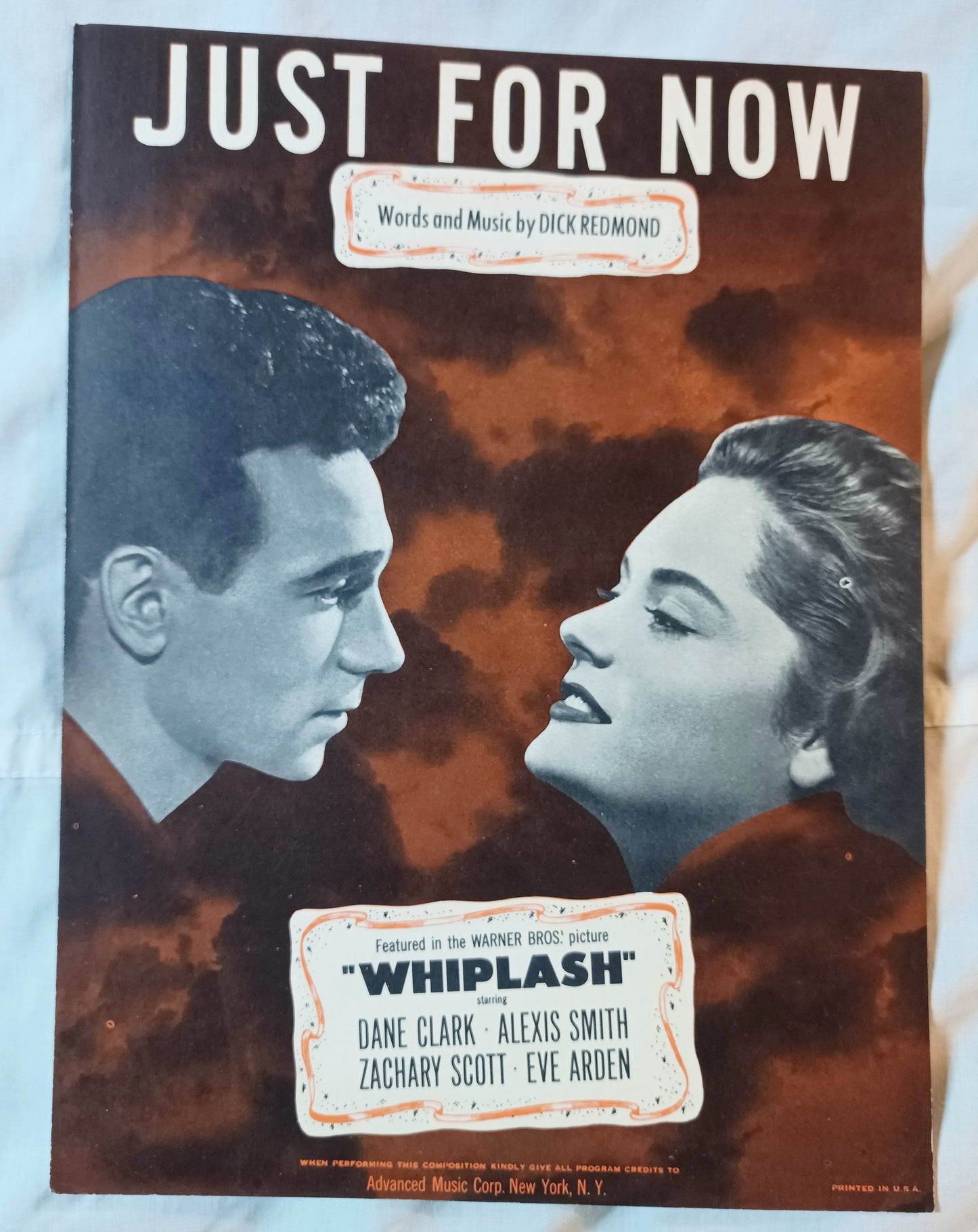 Just For Now Whiplash Dick Redmond Dane Clark Sheet Music 1948 - TulipStuff