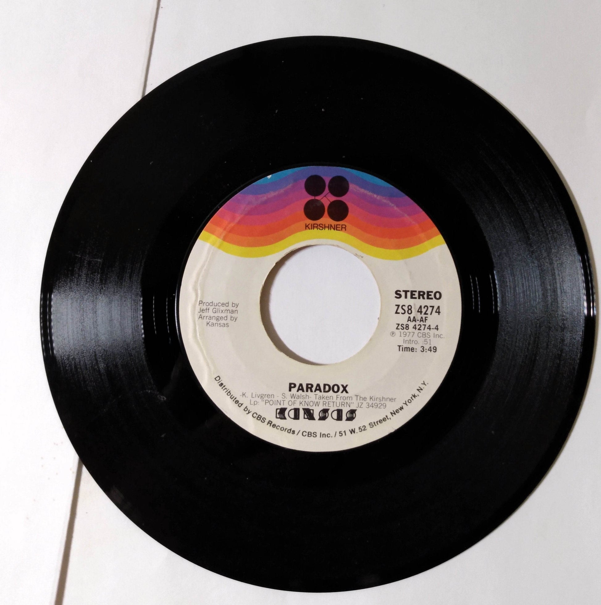 Kansas Dust In The Wind b/w Paradox 7" 45RPM Vinyl Kirshner 1978 - TulipStuff