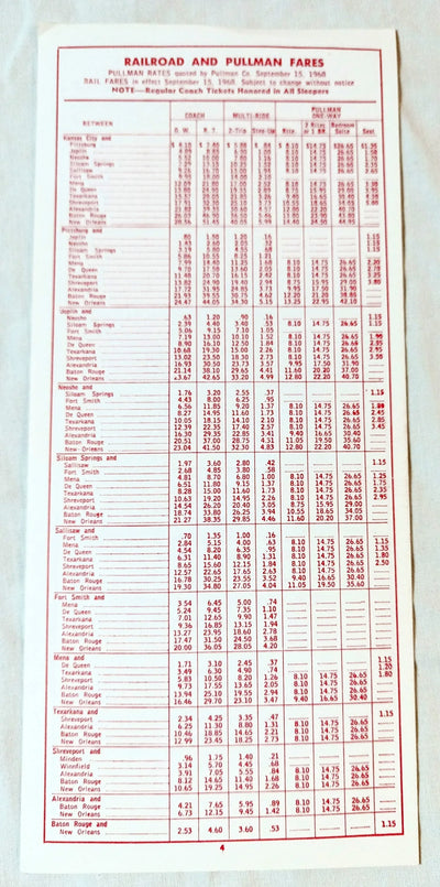 Kansas City Southern Passenger Train Timetable Southern Belle 1968 - TulipStuff