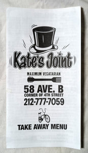 Kate's Joint Vegetarian Restaurant Avenue B NYC Takeout Menu 2007 - TulipStuff