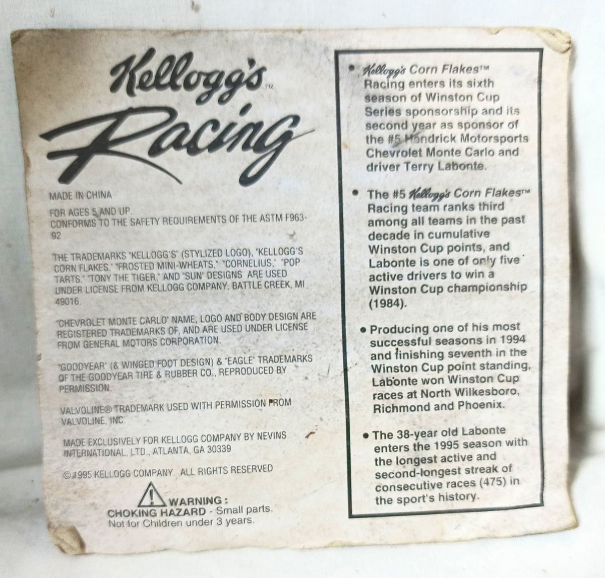 Kellogg's Racing Terry Labonte #5 1995 Chevrolet Monte Carlo Promo - TulipStuff