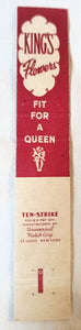 King's Flowers Fit For A Queen Jefferson Detroit Matchbook Cover 1950s - TulipStuff