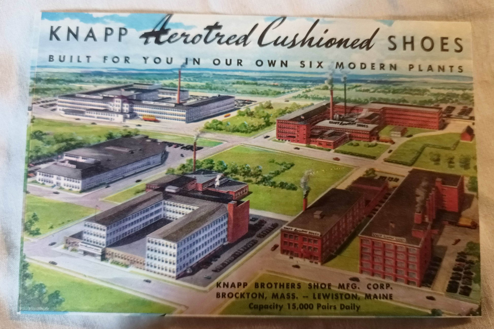 Knapp Aerotred Cushioned Shoes Factories Promo Postcard 1950's - TulipStuff