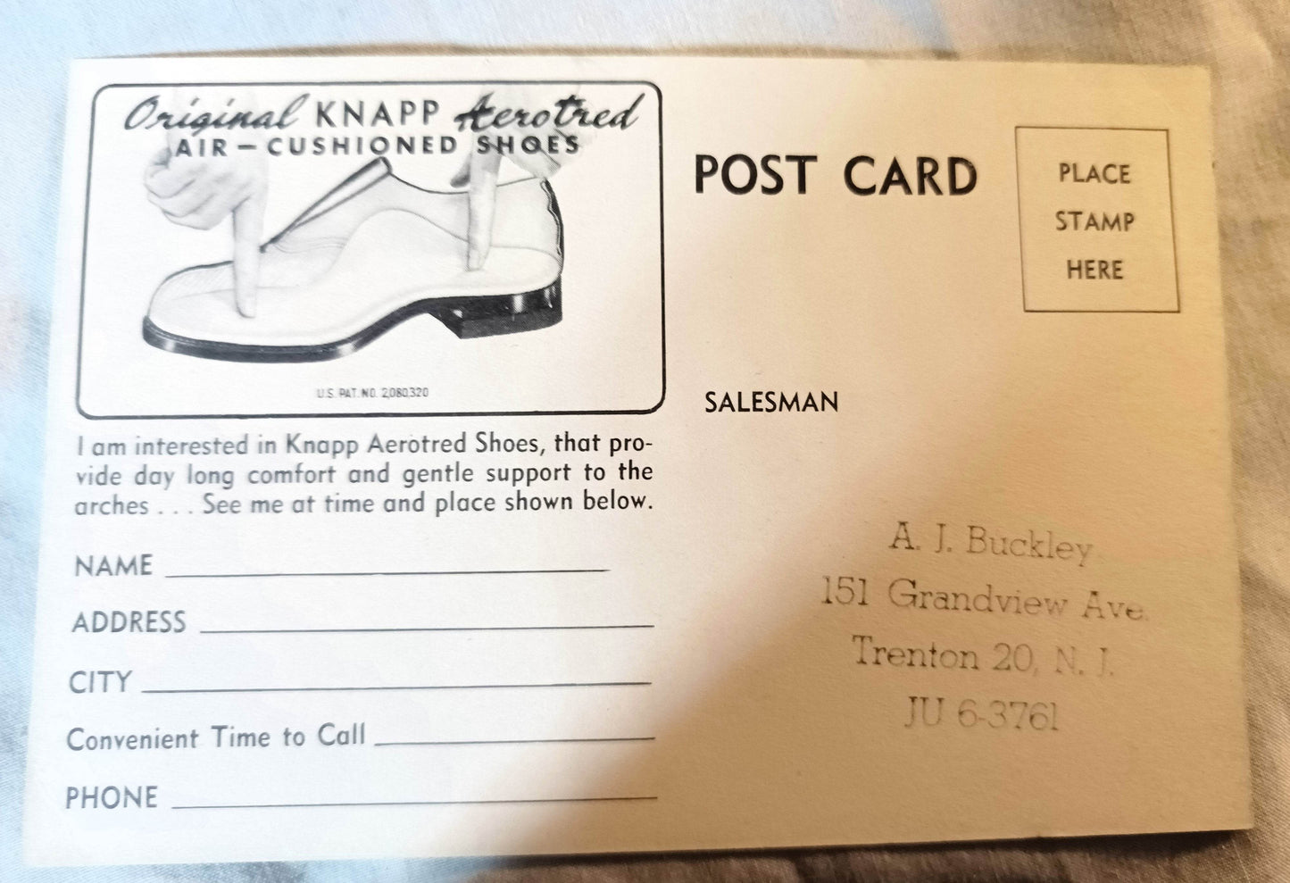 Knapp Aerotred Cushioned Shoes Factories Promo Postcard 1950's - TulipStuff