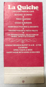 La Quiche Restaurant S Gessner Woodlake Square Houston Matchbook Cover 1970's - TulipStuff