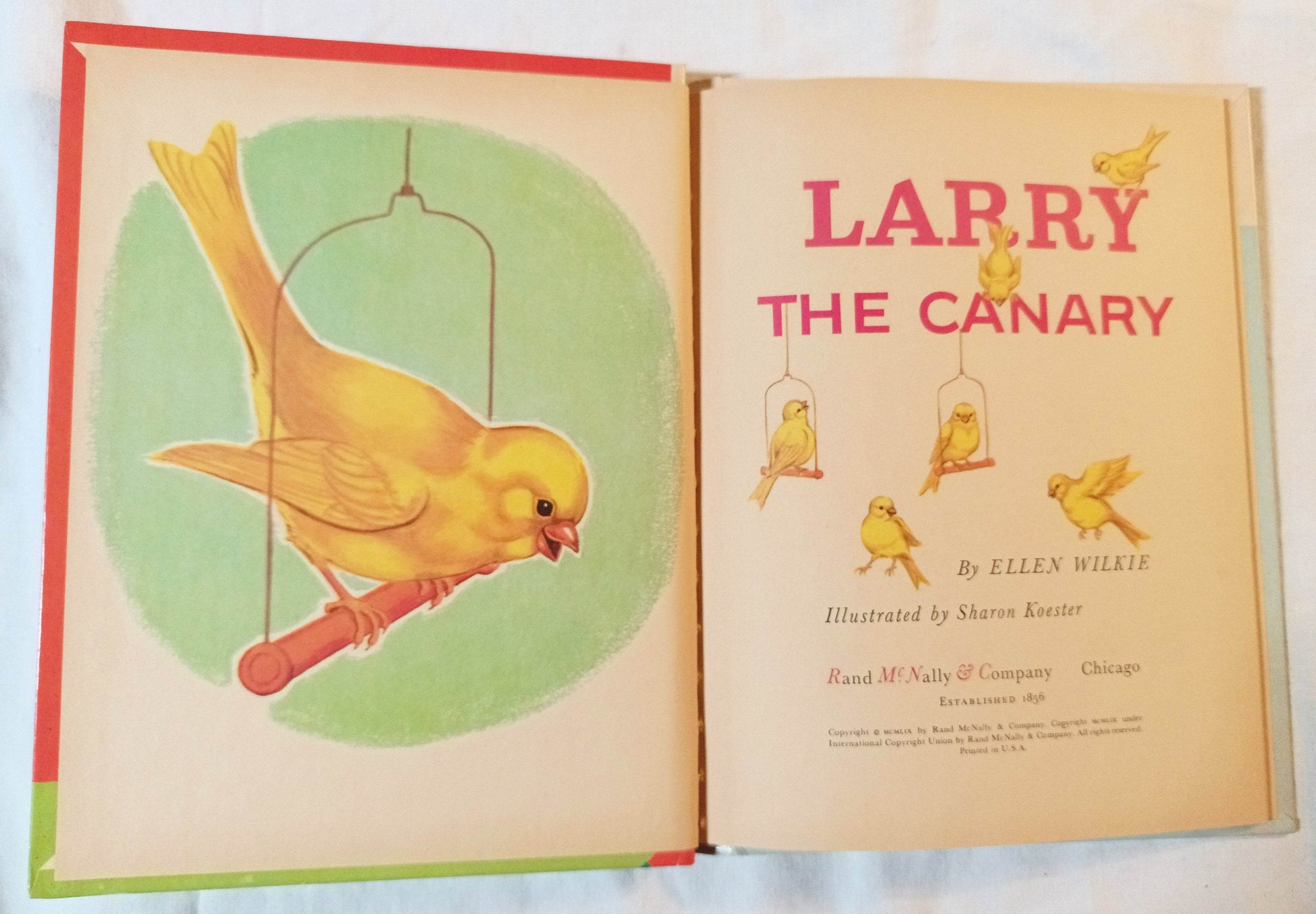 Larry The Canary Ellen Wilkie Rand McNally Elf Book Hardcover 1959 - TulipStuff